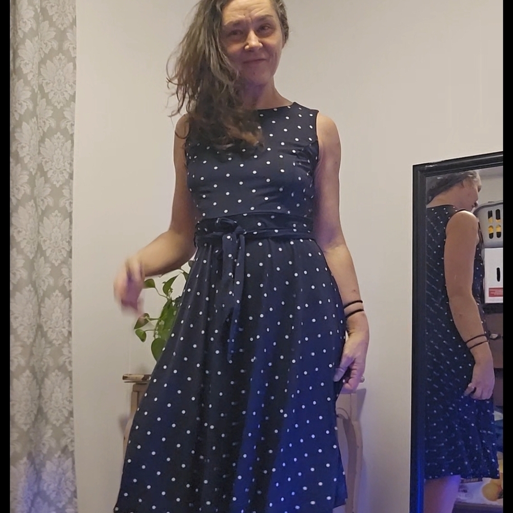 Charter Club Navy Blue Polka Dot Midi Dress